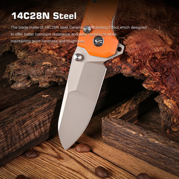 REMETTE RTCO-GO Cosmic (14C28N, Drop Point, Ceramic Sandblasting Effect, G10, Orange) Pocket Knife