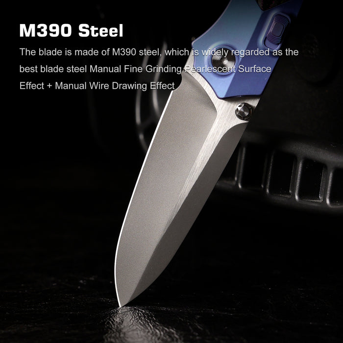 Remette RTPT-UC RT-Meteor (M390, Drop Point, Pearlescent, Titanium & Carbon Fiber, Button Liner Lock) Folding Pocket Knife