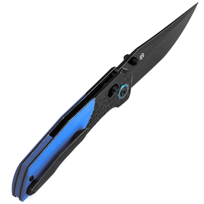 Kansept T1081V2 Deadite (154CM, Clip Point, Blackwash, Blackwash Aluminum with Blue G10 Scales) Folding Knife