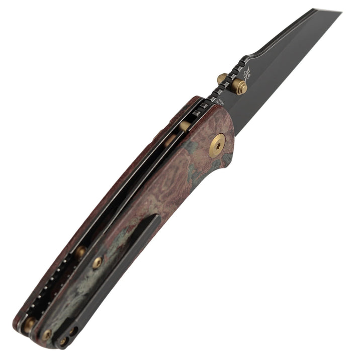 Kansept K1015H1 Main Street (Elmax, Wharncliffe, Blackwash, Red Rag Burl Canvas Micarta) Folding Knife