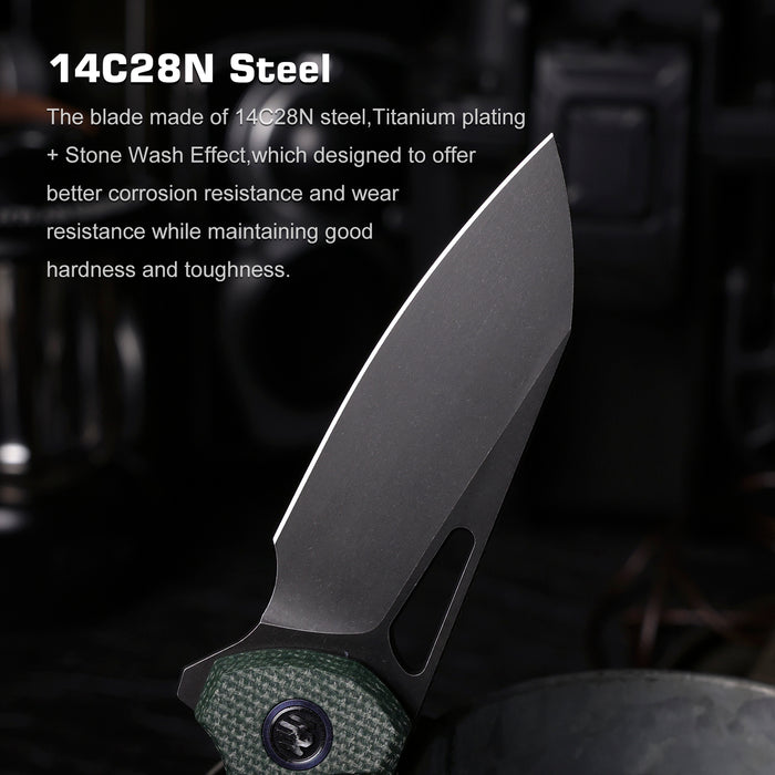Remette RTCMLE RT-Camel (14C28N, Sheepsfoot, Titanium Plated Stonewashed, Micarta, Button Liner Lock) Folding Pocket Knife