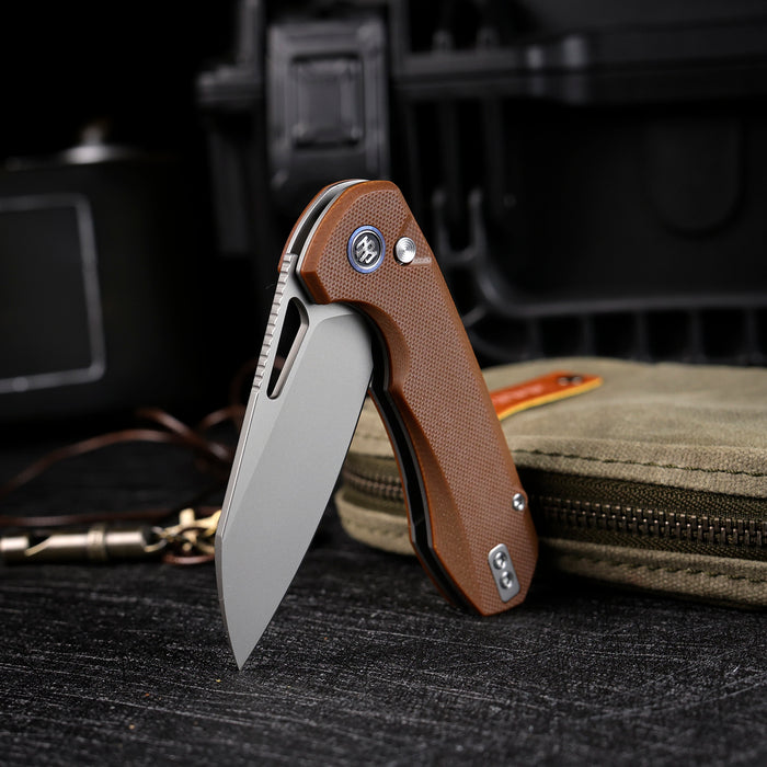 Remette RTCMLC RT-Camel (14C28N, Sheepsfoot, Ceramic Sandblasted, G10, Button Liner Lock) Folding Pocket Knife