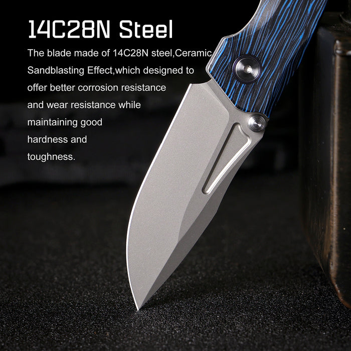 REMETTE RNGC4 RT-Rhino (14C28N, Sandblasted, Drop Point, G10, Blue/Black) Folding Knife