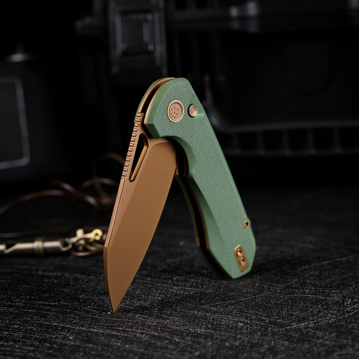 Remette RTCMLD RT-Camel (14C28N, Sheepsfoot, Titanium Plated, G10, Button Liner Lock) Folding Pocket Knife