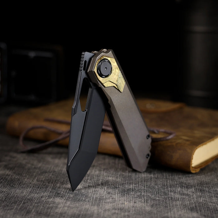REMETTE RTT1-VNA RT-Peregrine Falcon (Vanax Steel, Reverse Tanto, Hand Grinding Pearlescent Finish Effect+DLC Surface Treatment, Titanium+Crystallized Titanium) Folding Knife