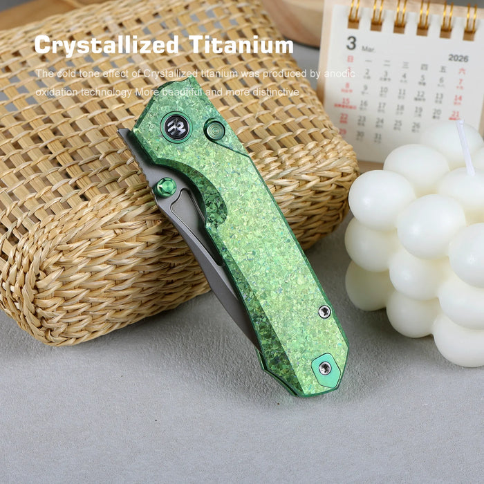 REMETTE RNTB4 RT-Rhino (M390, Drop Point, Pearlescent, Crystallized Titanium, Green) Pocket Knife