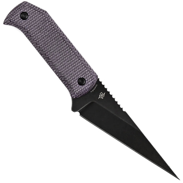 Tenable G020A1 ToothPik (14C28N, Modified Kiridashi, Blackwash, Purple Micarta) Fixed Blade Knife