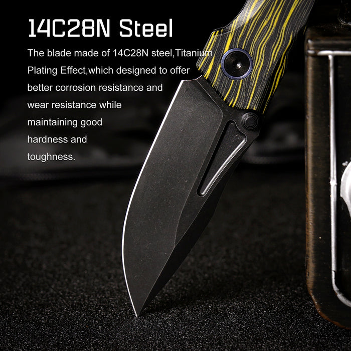 REMETTE RNGC3 RT-Rhino (14C28N, Black, Stonewashed, Drop Point, G10, Yellow/Black) Folding Knife