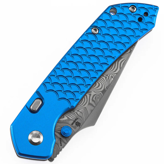 Tenable B1034H9 Fenrir (Damascus, Harpoon, Blackwash, Dark Blue Anodized Aluminum with Fishscale Texture) Folding Knife