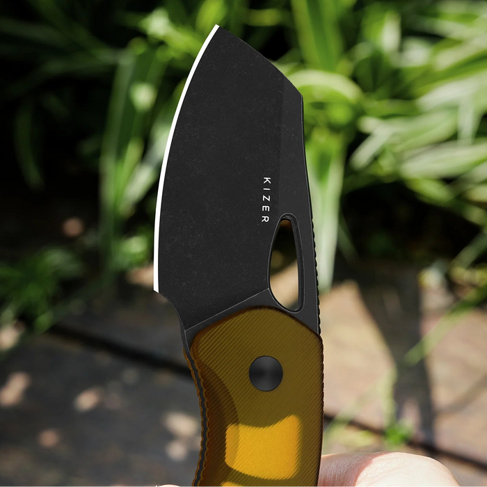 Kizer 1074A1 Hornet (14C28N, Sheepsfoot, Black PVD, Stonewashed, PEI) Fixed Blade Knife