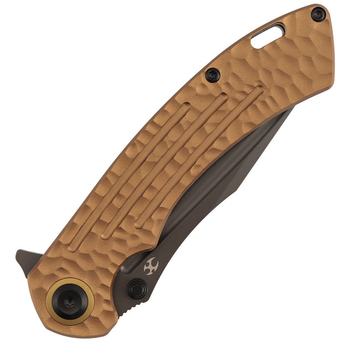 Kansept K1032A7 Pretatout (CPM S35VN, Drop Point, Stonewashed, Golden Aluminum with Rock Texture) Folding Knife