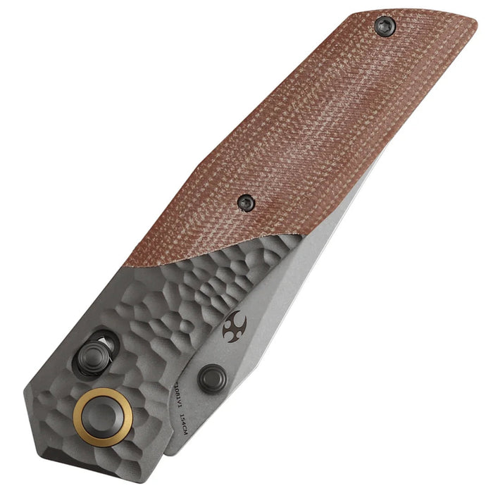 Kansept T1081V1 Deadite (154CM, Clip Point, Stonewashed, Gray Aluminum with Brown Micarta Scales) Folding Knife