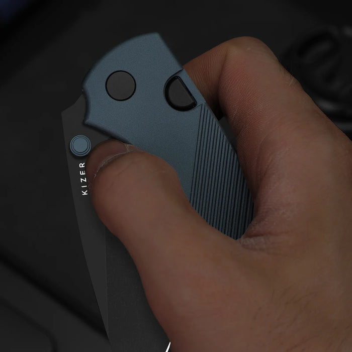 Kizer V3801A3 Glaux (14C28N, Drop Point, Black PVD, Stonewashed, Aluminum, Button Liner Lock) Pocket Knife