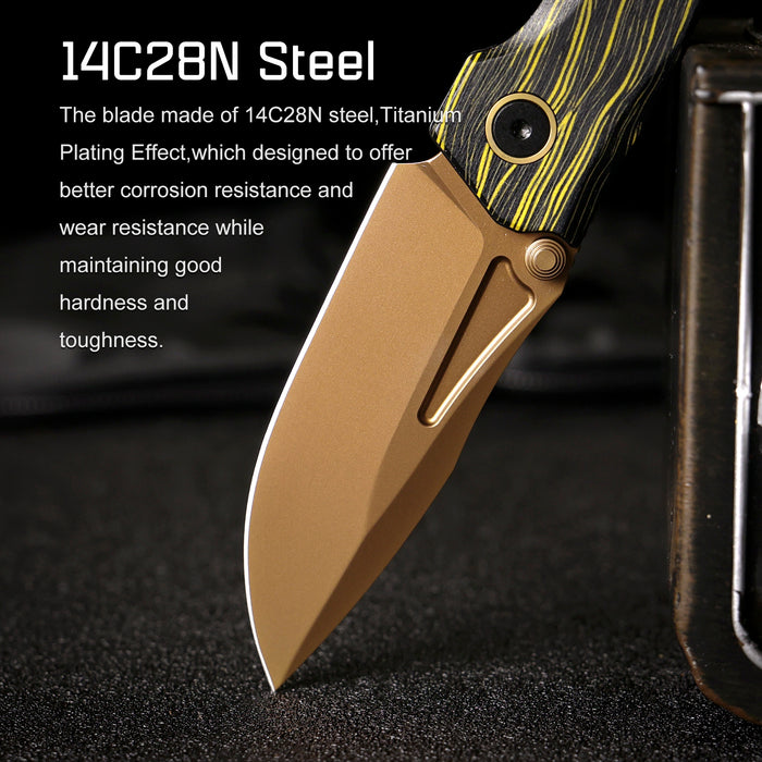 REMETTE RNGC9 RT-Rhino (14C28N, Copper TiNi, Drop Point, G10, Yellow/Black) Folding Knife