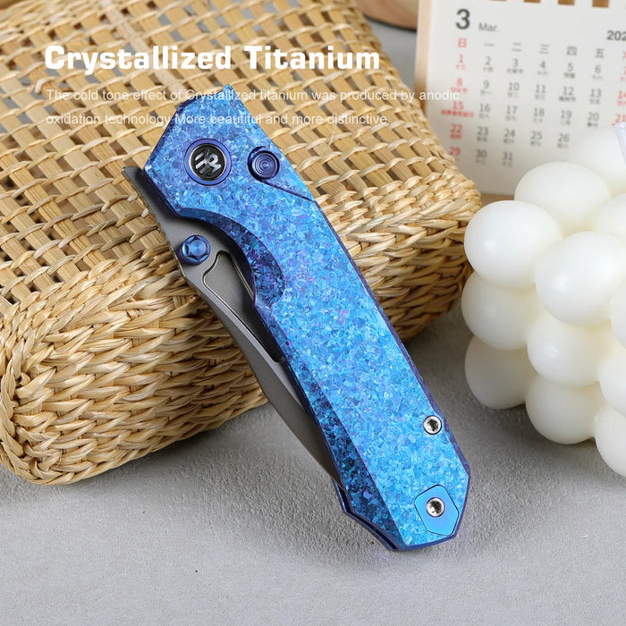 REMETTE RNTB3 RT-Rhino (M390, Drop Point, Pearlescent, Crystallized Titanium, Blue) Pocket Knife
