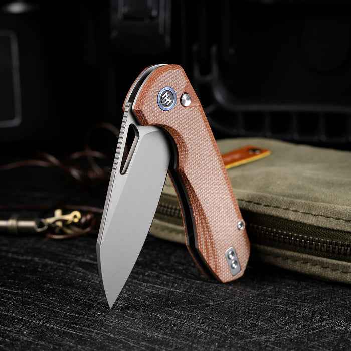 Remette RTCMLF RT-Camel (14C28N, Sheepsfoot, Ceramic Sandblasted, Micarta, Button Liner Lock) Folding Pocket Knife