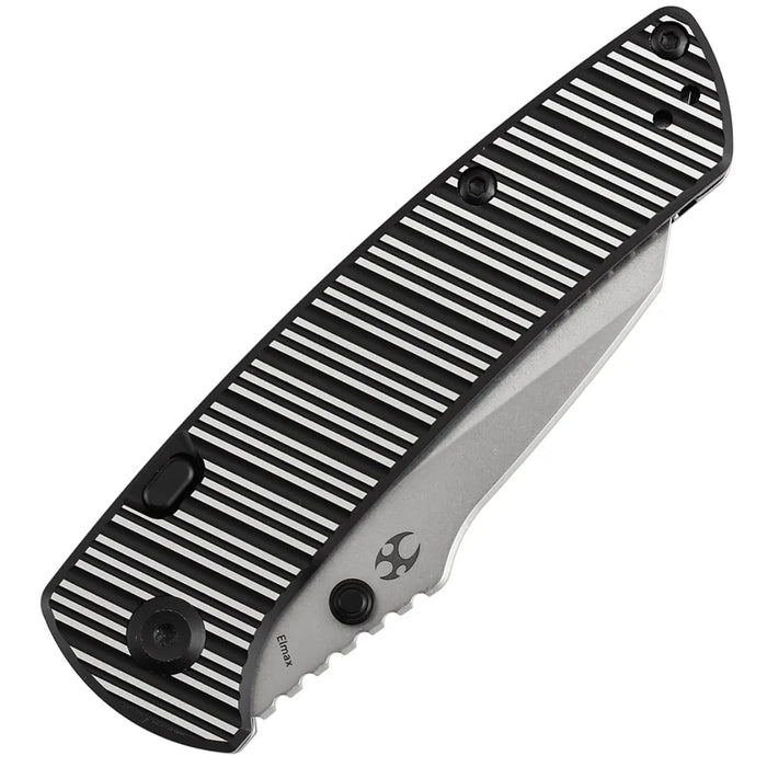 Kansept K1015H4 Main Street (Elmax, Wharncliffe, Stonewashed, Black and Plain Aluminum with Stripes) Folding Knife