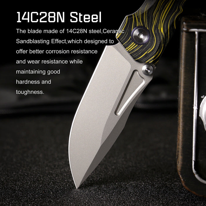 REMETTE RNGC6 RT-Rhino (14C28N, Sandblasted, Drop Point, G10, Yellow/Black) Folding Knife