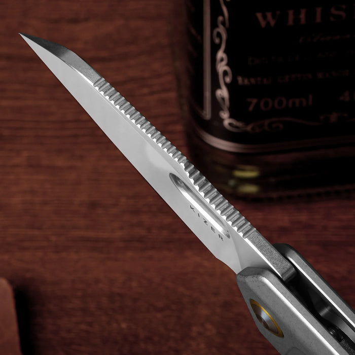 Kizer Ki3701A1 Takahe (S35VN, Sheepsfoot, Stonewashed, Titanium, Frame Lock) Pocket Knife
