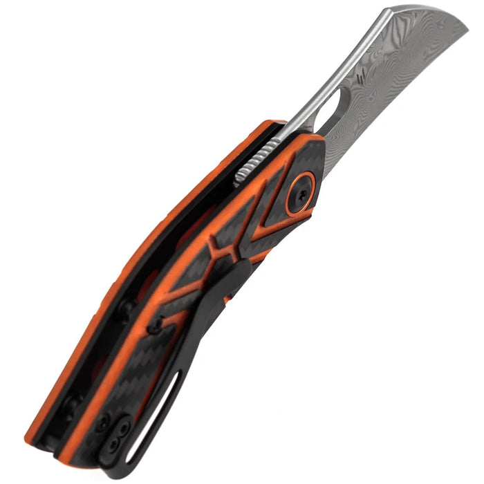 Tenable B2087A4 Osprey (Damascus, Recurved Hawkbill, Twill Carbon Fiber & Orange G10) Folding Knife