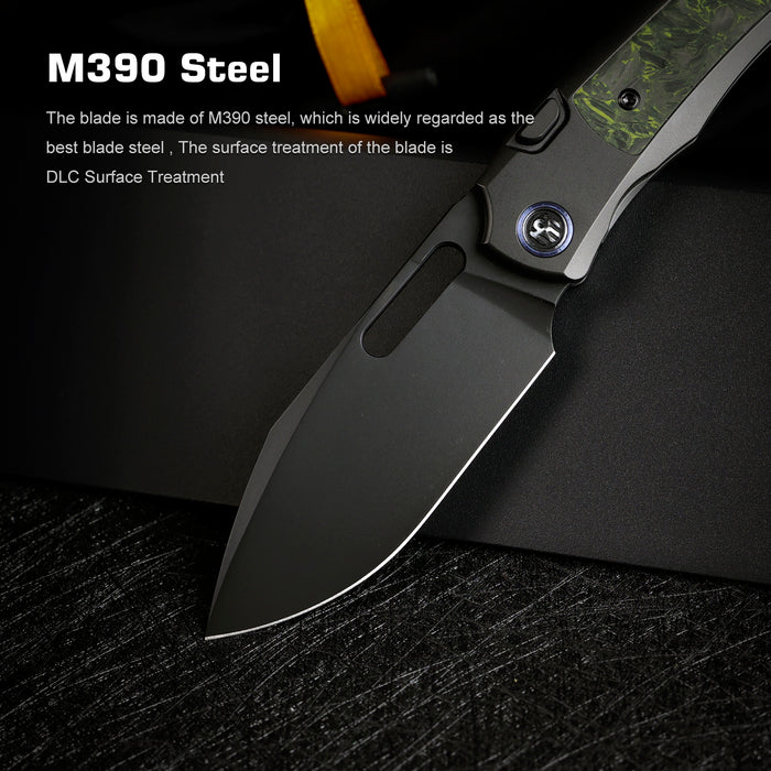 Remette ORCALS RT-Orca (M390, Drop Point, Pearlescent, Titanium & Carbon Fiber, Button Frame Lock) Pocket Knife