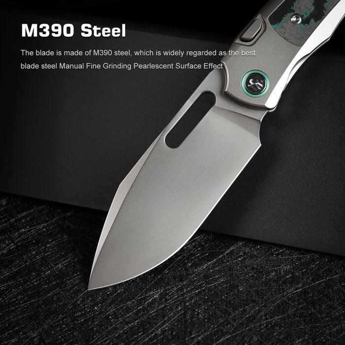 Remette ORCAKD RT-Orca (M390, Drop Point, Pearlescent, Titanium & Carbon Fiber, Button Frame Lock) Pocket Knife