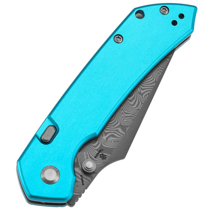Tenable B1034H8 Fenrir (Damascus, Harpoon, Blackwash, Blue Anodized Aluminum) Folding Knife
