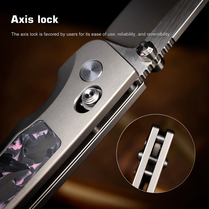 REMETTE AURA-P RT-Aurora (M390, Drop Point, Pearlescent, Titanium/Carbon Fiber) Pocket Knife