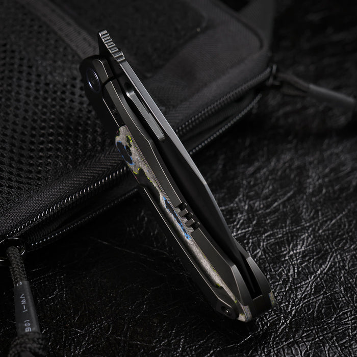 Remette ORCAURD RT-Orca (M390, Drop Point, Pearlescent DLC, Titanium & Ultimate Warrior CamoCarbon, Button Frame Lock) Folding Pocket Knife