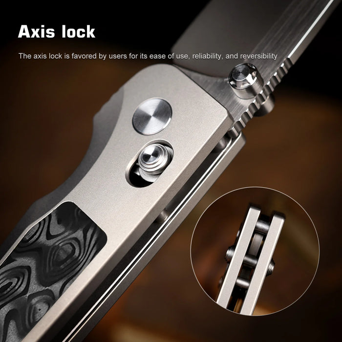 REMETTE AURA-D RT-Aurora (M390, Drop Point, Pearlescent, Titanium/Carbon Fiber) Pocket Knife