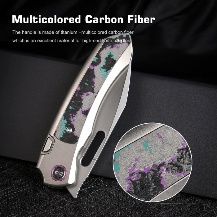 Remette ORCAJY RT-Orca (M390, Drop Point, Pearlescent, Titanium & Carbon Fiber, Button Frame Lock) Pocket Knife