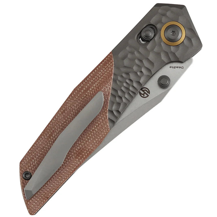 Kansept T1081V1 Deadite (154CM, Clip Point, Stonewashed, Gray Aluminum with Brown Micarta Scales) Folding Knife
