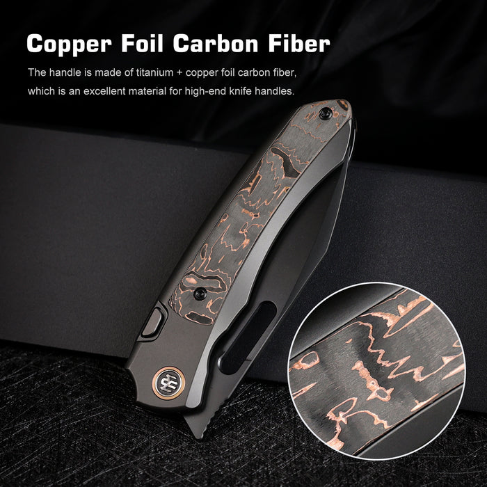 Remette ORCATB RT-Orca (M390, Drop Point, Pearlescent, Titanium & Carbon Fiber, Button Frame Lock) Pocket Knife