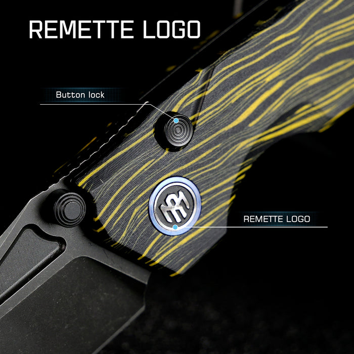 REMETTE RNGC3 RT-Rhino (14C28N, Black, Stonewashed, Drop Point, G10, Yellow/Black) Folding Knife