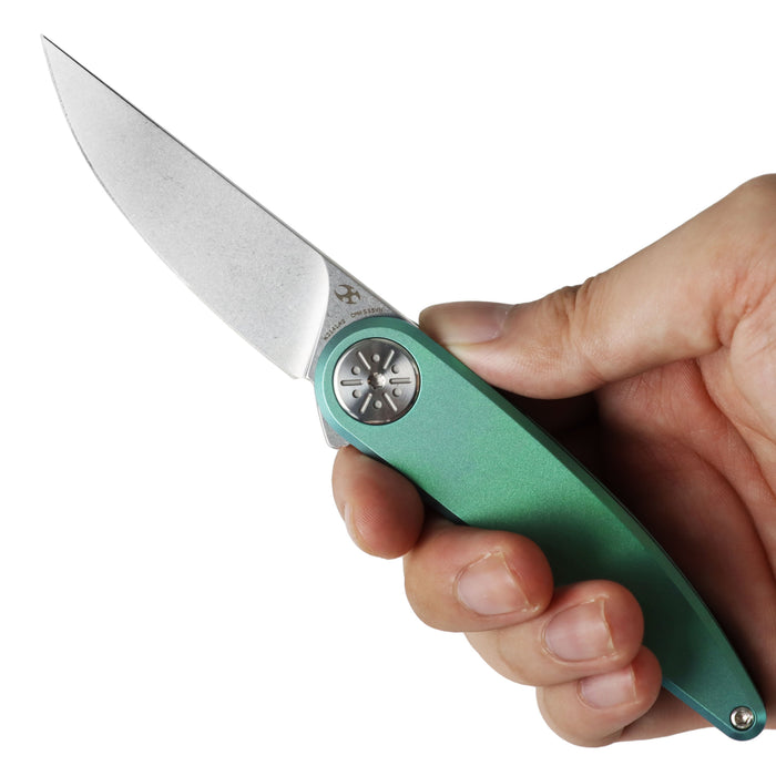 Kansept K2141A2 Symétrix (CPM S35VN, Stonewashed, Clip Point, Green Anodized Titanium) Pocket Knife