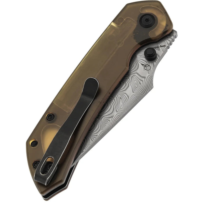 Tenable B1034H6 Fenrir (Damascus, Harpoon, Blackwash, Amber PEI) Folding Knife