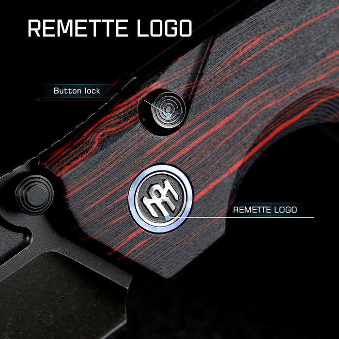 REMETTE RNGC2 RT-Rhino (14C28N, Black, Stonewashed, Drop Point, G10, Red/Black) Folding Knife