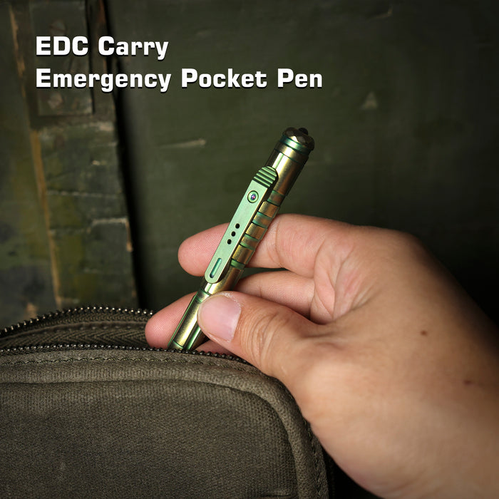 REMETTE RT-TP1C Tactical Slide Click Pen (Gold/Green Titanium, Glassbreaker) Tactical Pen