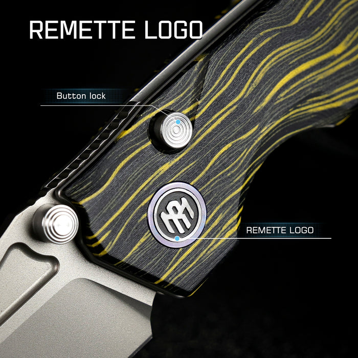 REMETTE RNGC6 RT-Rhino (14C28N, Sandblasted, Drop Point, G10, Yellow/Black) Folding Knife