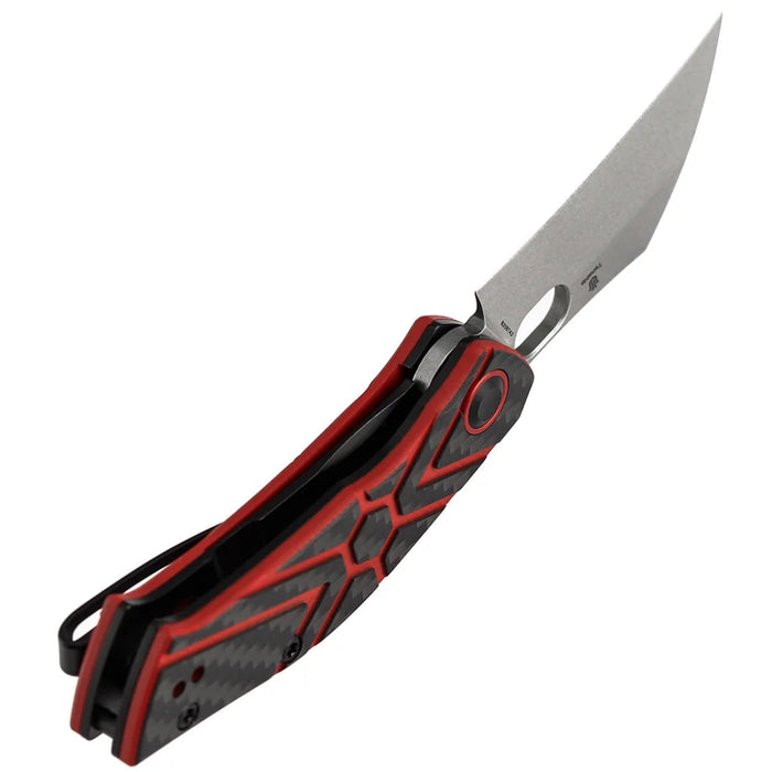 Tenable B2087A3 Osprey (Nitro-V, Recurved Hawkbill, Stonewashed, Twill Carbon Fiber & Red G10) Pocket Knife