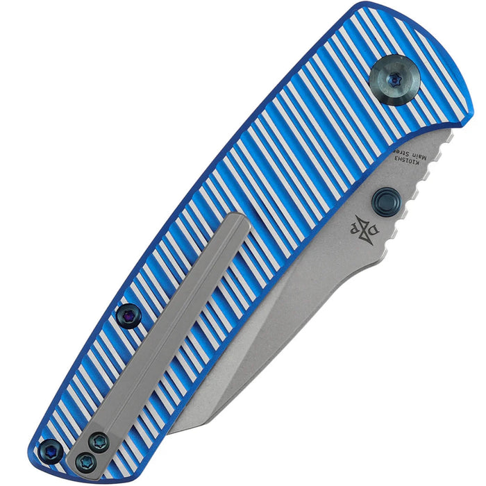 Kansept K1015H3 Main Street (Elmax, Wharncliffe, Stonewashed, Blue and Plain Aluminum with Stripes) Folding Knife