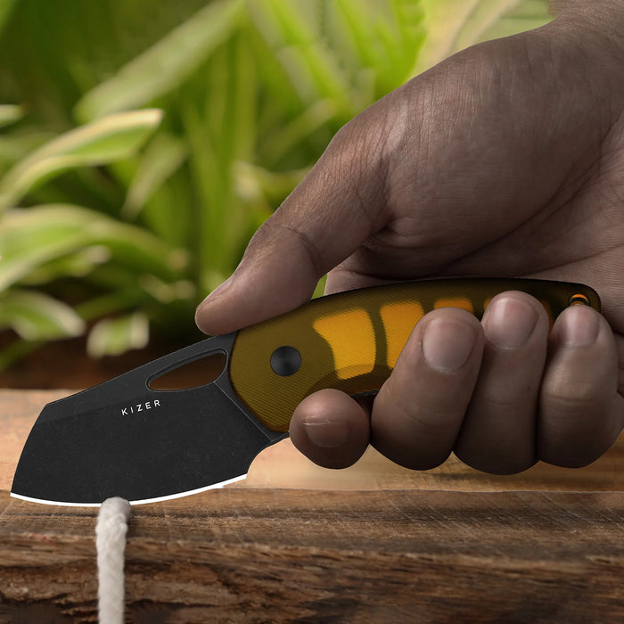 Kizer 1074A1 Hornet (14C28N, Sheepsfoot, Black PVD, Stonewashed, PEI) Fixed Blade Knife