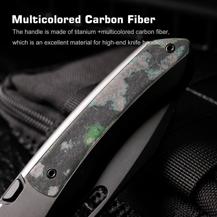 Remette ORCAKDD RT-Orca (M390, Drop Point, Pearlescent DLC, Titanium & Kelp Bed CamoCarbon, Button Frame Lock) Folding Pocket Knife