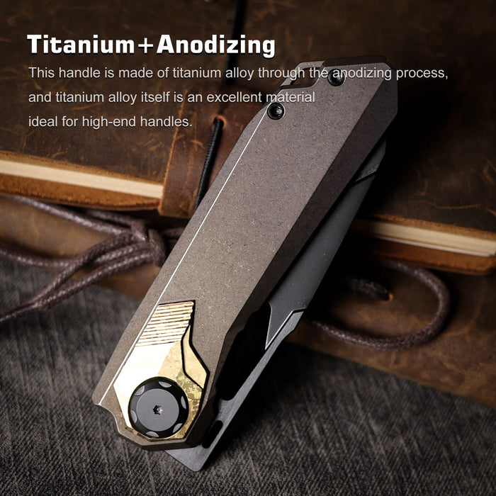 REMETTE RTT1-VNA RT-Peregrine Falcon (Vanax Steel, Reverse Tanto, Hand Grinding Pearlescent Finish Effect+DLC Surface Treatment, Titanium+Crystallized Titanium) Folding Knife