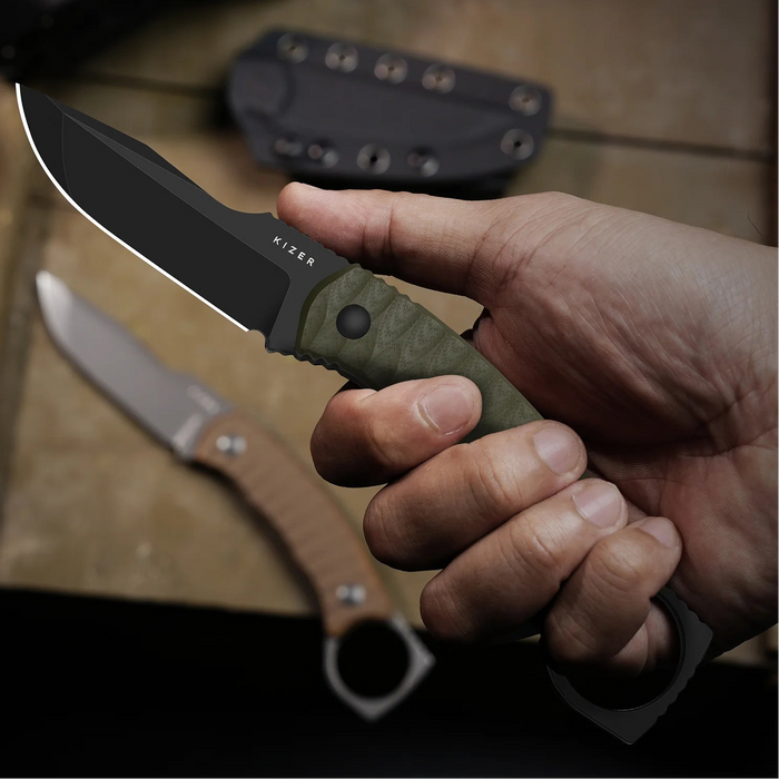 Kizer 1115A1 Billy Bones (AEB-L, Drop Point, Black PVD, Stonewashed, G10) Fixed Blade Knife