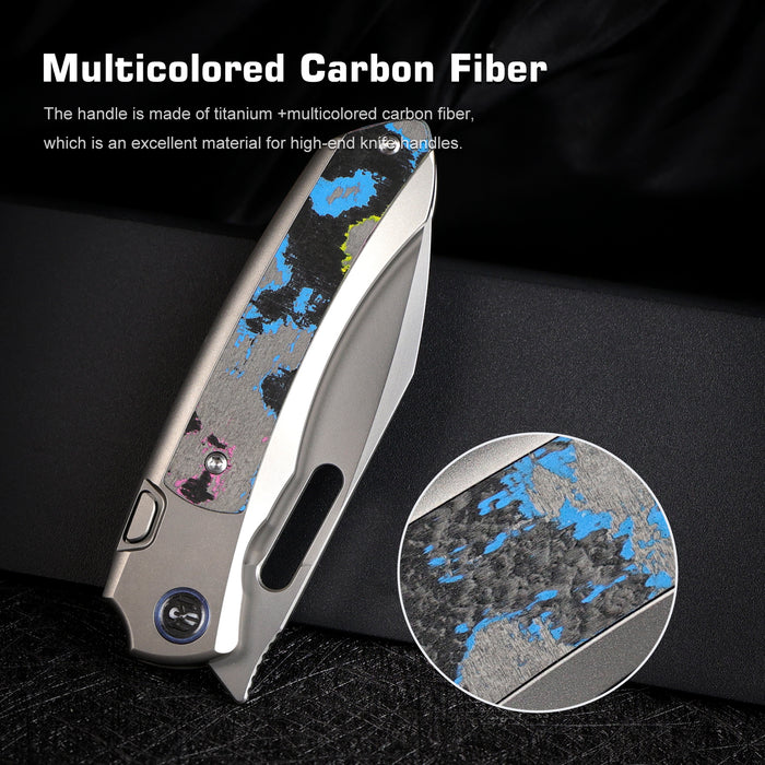 Remette ORCAUR RT-Orca (M390, Drop Point, Pearlescent, Titanium & Carbon Fiber, Button Frame Lock) Pocket Knife