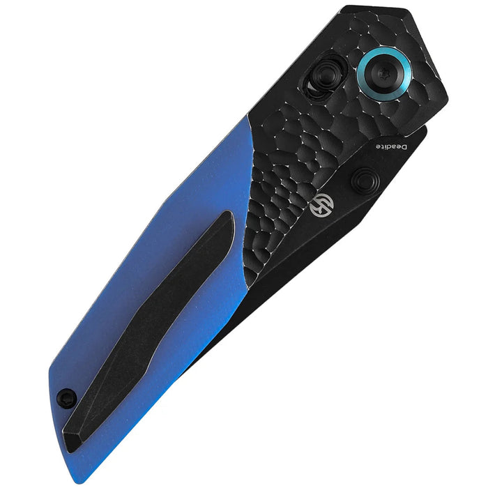 Kansept T1081V2 Deadite (154CM, Clip Point, Blackwash, Blackwash Aluminum with Blue G10 Scales) Folding Knife