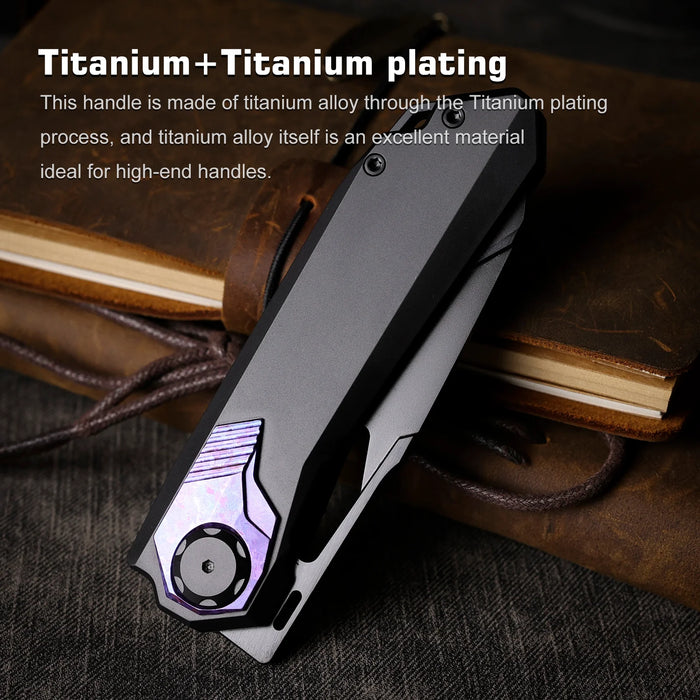 REMETTE RTT1-VNB RT-Peregrine Falcon (Vanax Steel, Reverse Tanto, Hand Grinding Pearlescent Finish Effect+DLC Surface Treatment, Titanium+Crystallized Titanium) Folding Knife