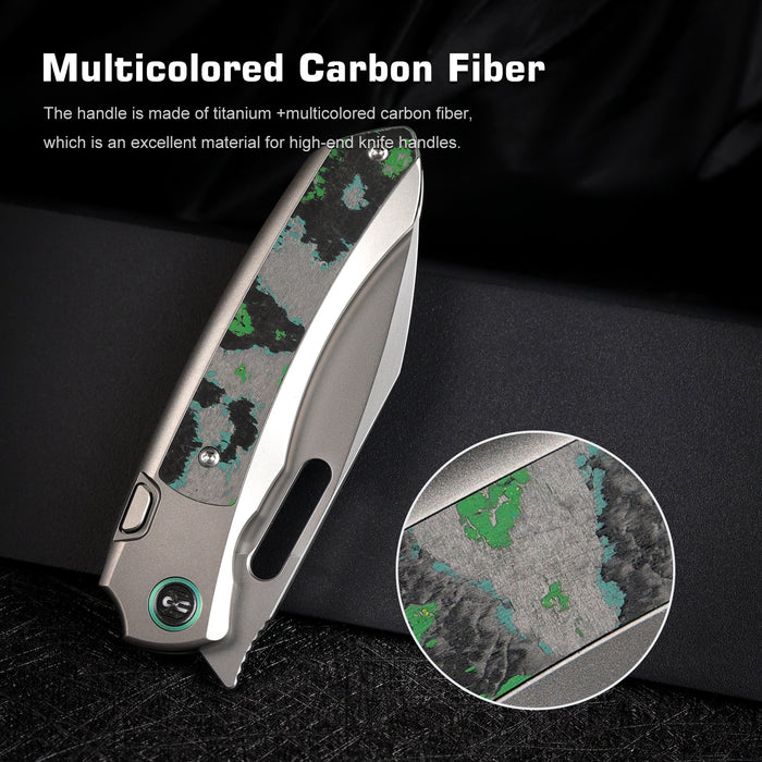 Remette ORCAKD RT-Orca (M390, Drop Point, Pearlescent, Titanium & Carbon Fiber, Button Frame Lock) Pocket Knife