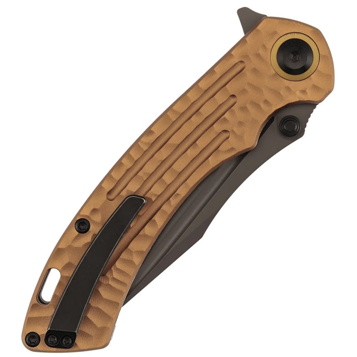 Kansept K1032A7 Pretatout (CPM S35VN, Drop Point, Stonewashed, Golden Aluminum with Rock Texture) Folding Knife